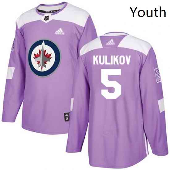 Youth Adidas Winnipeg Jets 5 Dmitry Kulikov Authentic Purple Fights Cancer Practice NHL Jersey